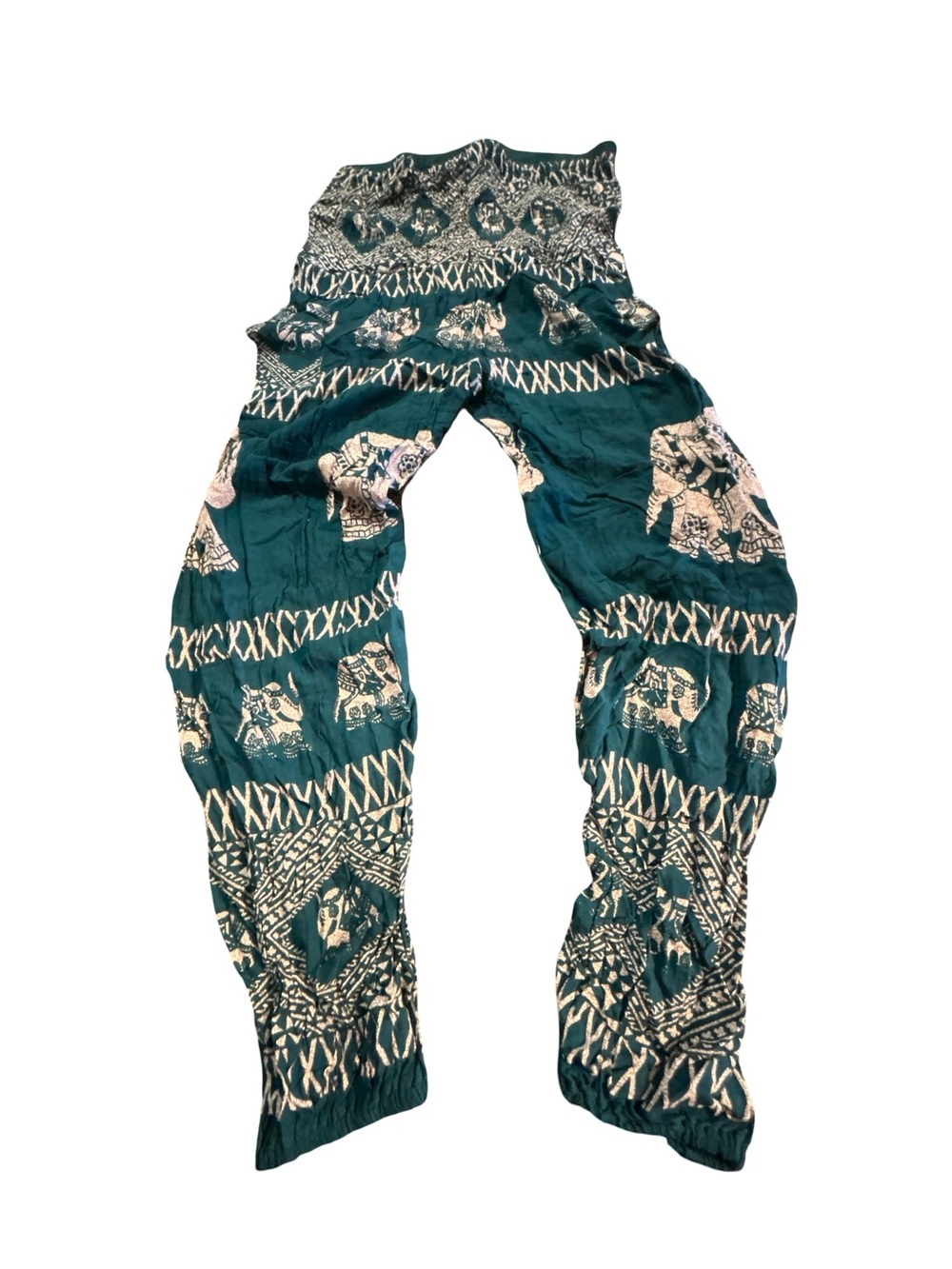 The Elephant Temple Teal Elephant Print Harem Pants 100% Rayon Lightweight L